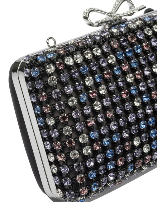 Self-Portrait Black Multi-Crystal Knit Clutch Bag