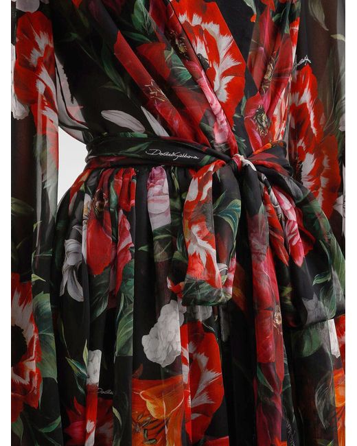Dolce & Gabbana Red Dolce & Gabbana Chiffon Dress With Floral Print