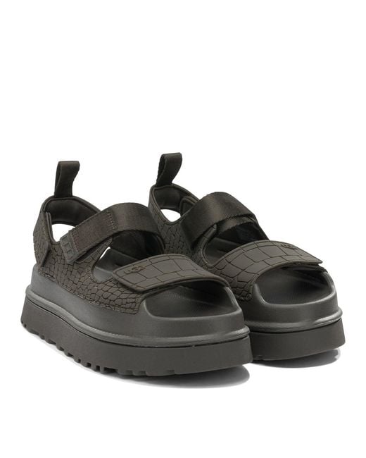 Ugg Black "Goldenglow Embossed" Low Sandals