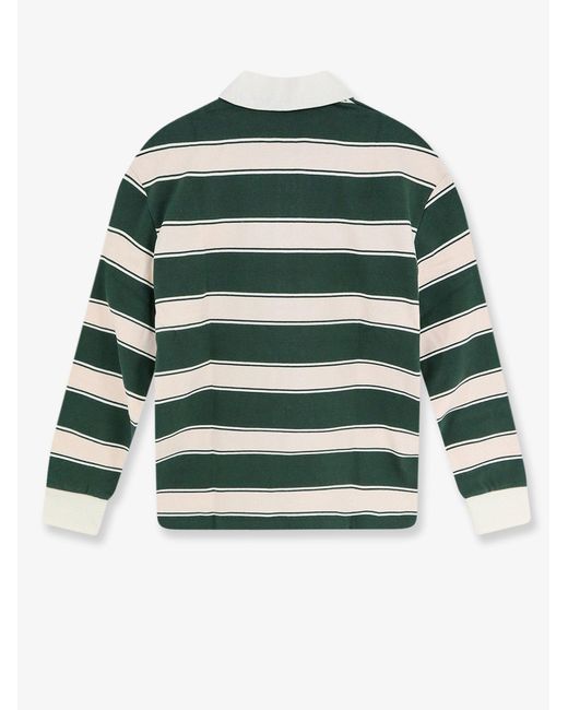 Closed Green Striped Cotton Rugby Polo Shirt