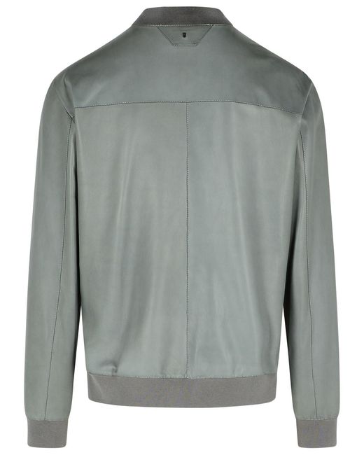 Salvatore Santoro Gray Leather Bomber Jacket for men
