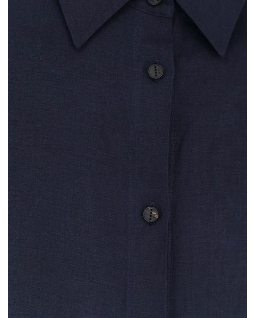 Hevò Blue Arigliano Linen And Viscose Chemisier Dress