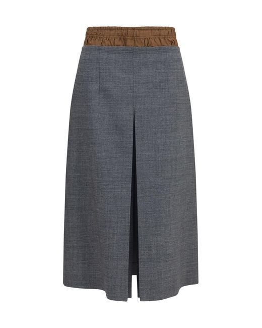 Prada Gray Midi Skirt With Topstitching