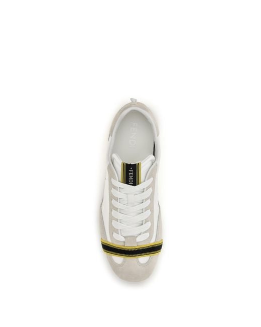 Fendi White Wrap Suede And Fabric Sneakers for men