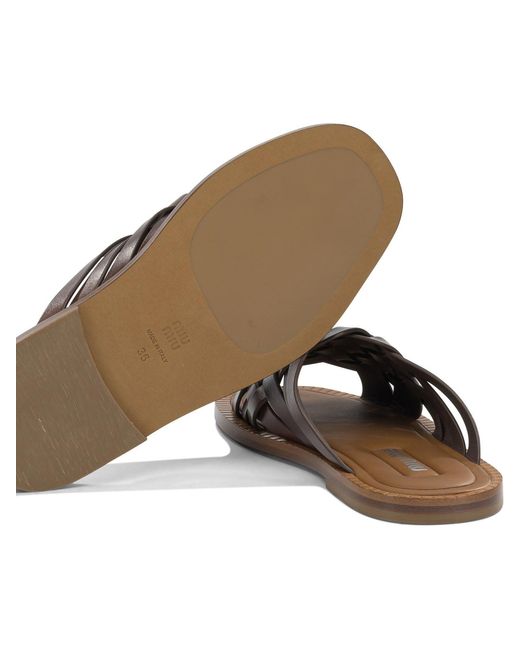 Miu Miu Brown Leather Slides