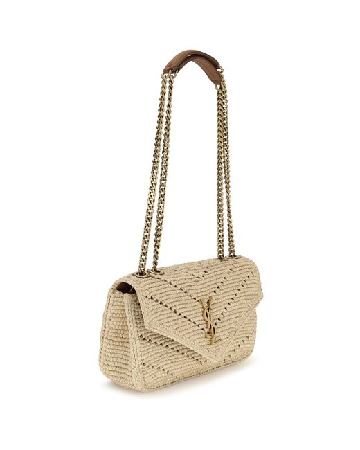 Saint Laurent White Small Raffia Loulou Shoulder Bag