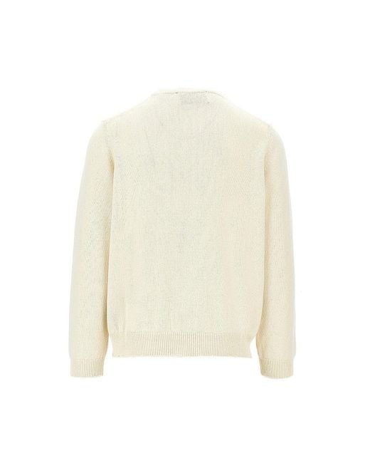 Amaranto White Cotton Sweater With Distressed Finishes for men