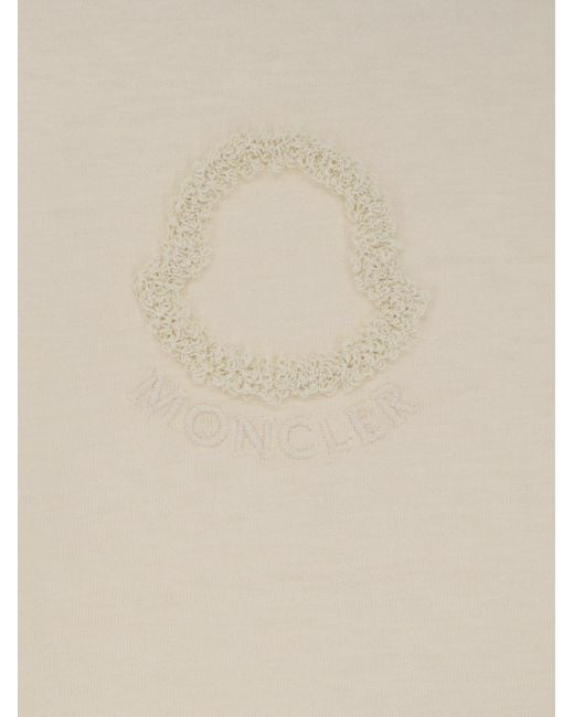 Moncler White Cotton T-Shirt With Flocked Logo On The Front