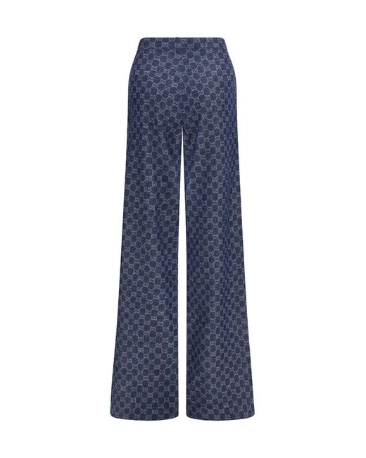 Gucci Blue Gg Cotton Jacquard Denim Pants