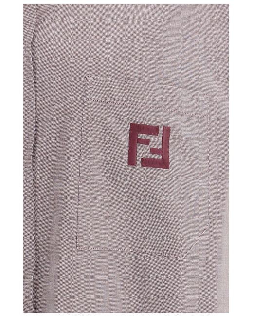 Fendi Gray Oxford Cotton Shirt for men