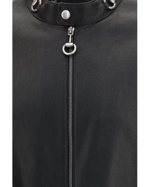 Gucci Gray Horsebit Leather Biker Jacket for men