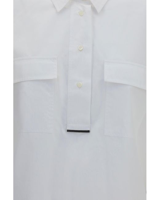 Brunello Cucinelli White Cotton Shirt With Monili Details