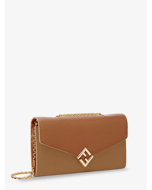 Fendi Brown On Chain Ff Diamonds Leather Wallet