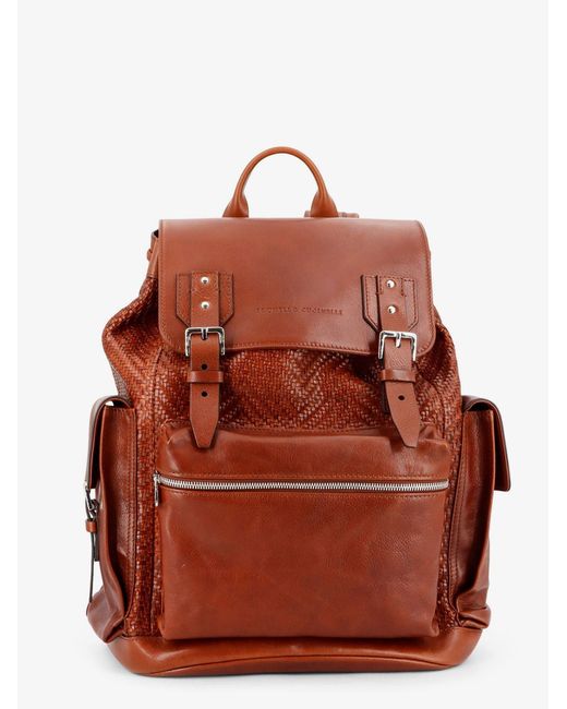 Men's Brown City Leather Backpack With Engraved Lettering Logo