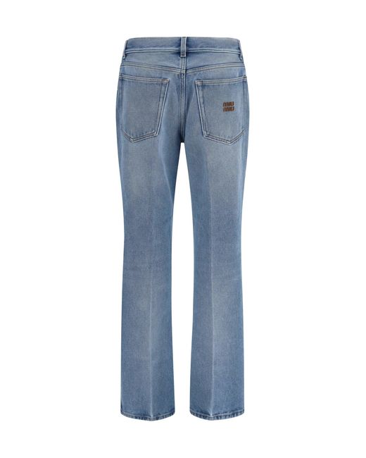 Miu Miu Blue Washed Denim Five-Pocket Jeans