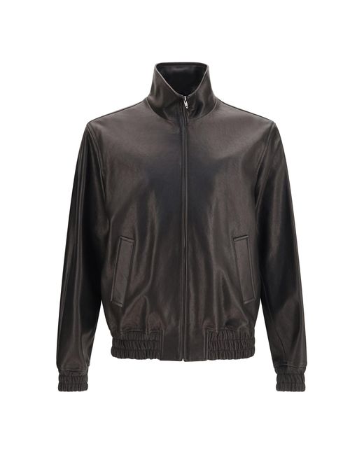 Valentino Gray Leather Zip Jacket Nero for men