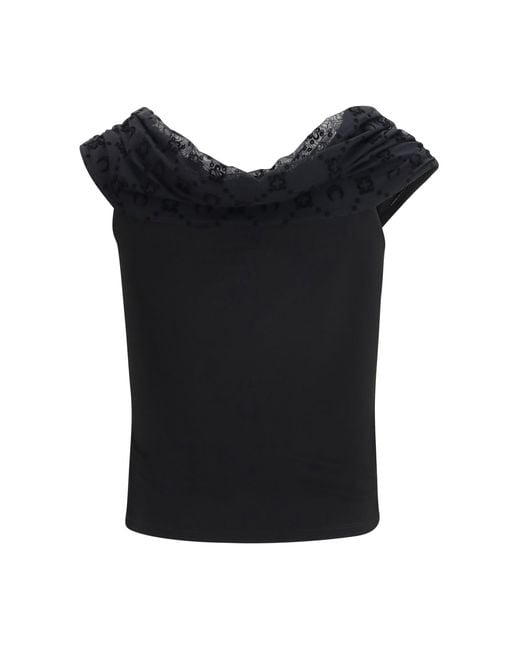 MARINE SERRE Black Off Shoulder Draped Top