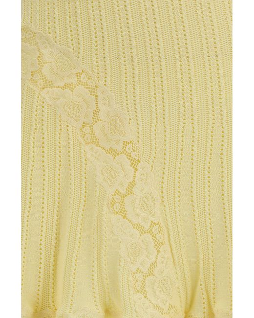 Self-Portrait Yellow Pointelle Knit Mini Skirt