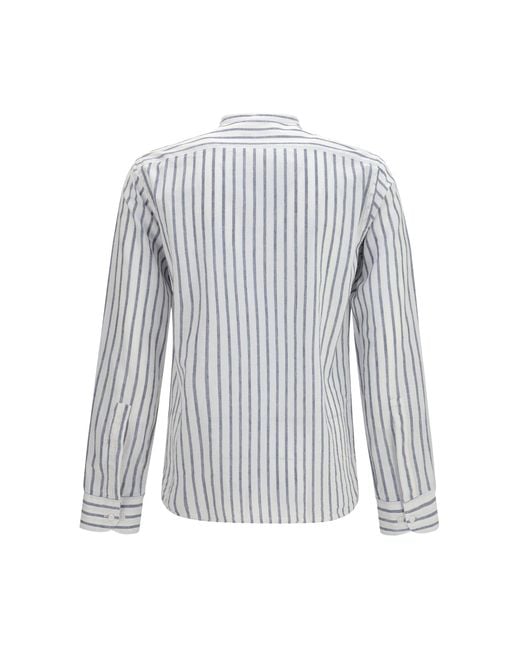 Brooksfield White Shirt Spread Collar Cotton-Linen for men