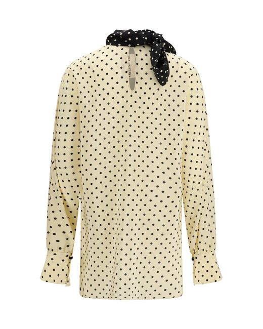 Valentino Natural Blouse With Side Bow, Polka Dot