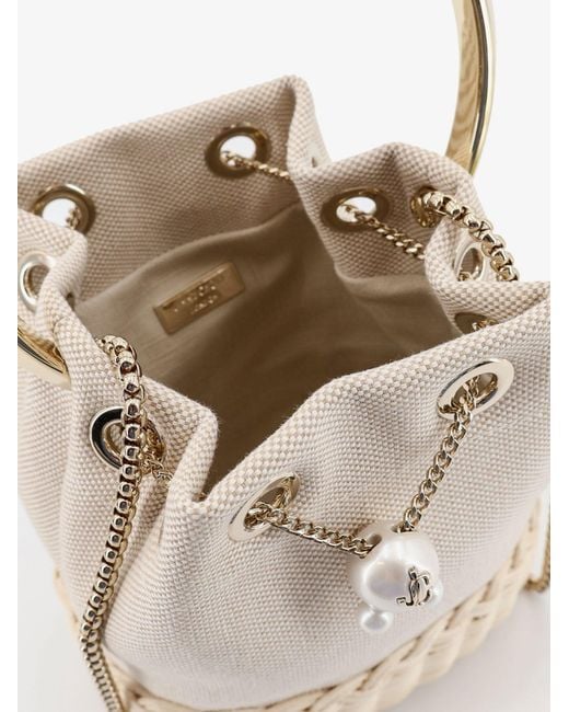 Jimmy Choo Blue Bon Bon Raffia And Canvas Bucket Bag
