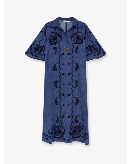 Zimmermann Blue Aster Long Denim Dress With Contrasting Embroidery