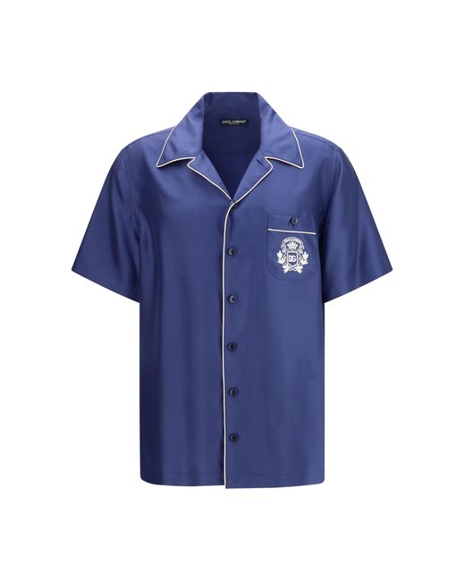 Dolce & Gabbana Blue Hawaii Piping-Embroidered Shirt for men