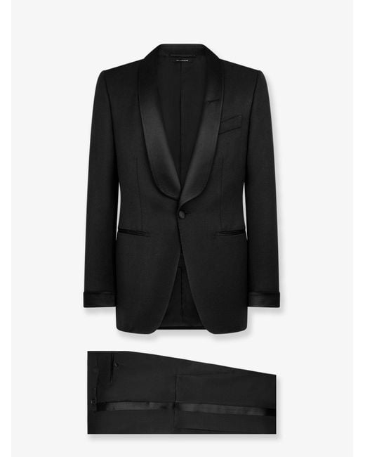 Tom Ford Black Stretch Virgin Wool Tuxedo With Satin Profiles for men