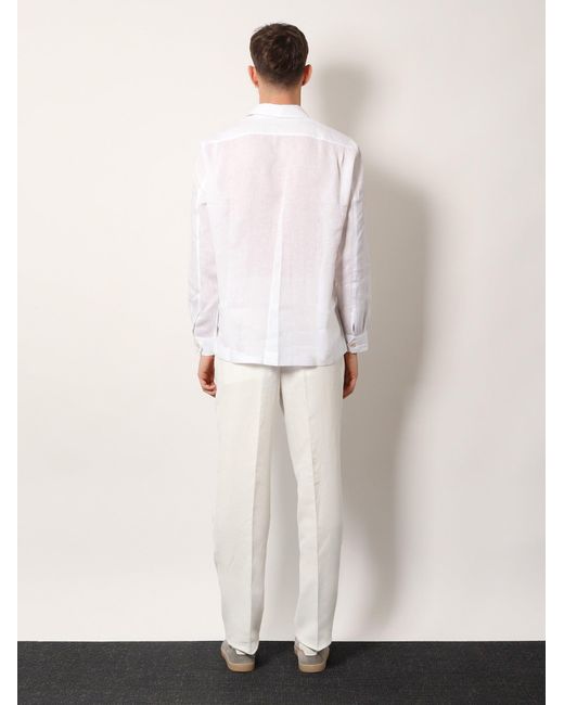 Brunello Cucinelli White Easy Fit Linen Shirt for men