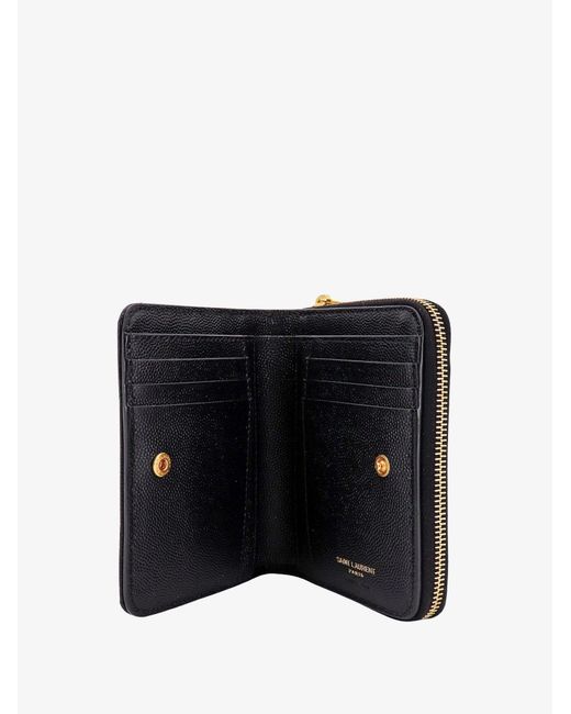 Saint Laurent Black Quilted Leather Wallet With Metal Cassandre Logo