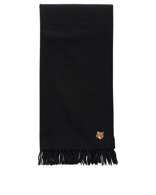 Maison Kitsuné Black Virgin Wool Fox Scarf for men