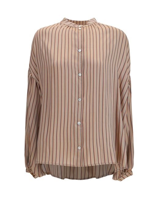 Kristina Ti Brown Silk Blend Striped Shirt Nude