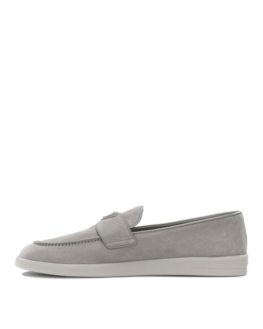 Prada Gray Suede Loafers for men