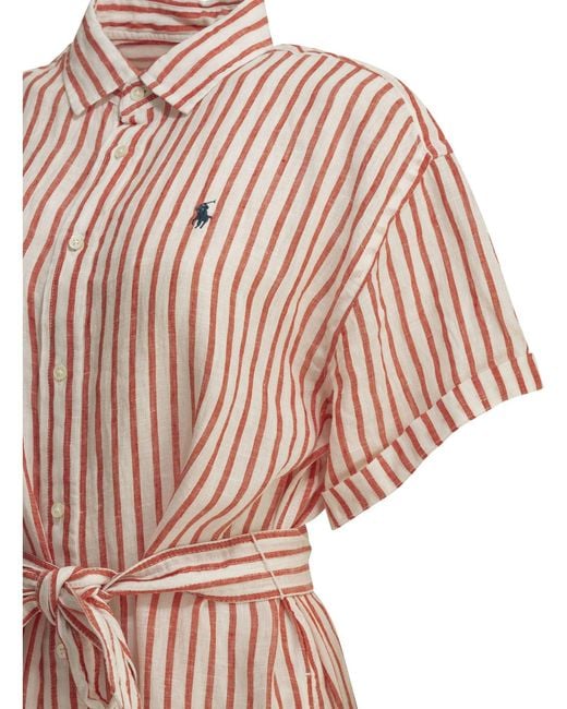 Polo Ralph Lauren Natural Long Shirt Dress With Logo