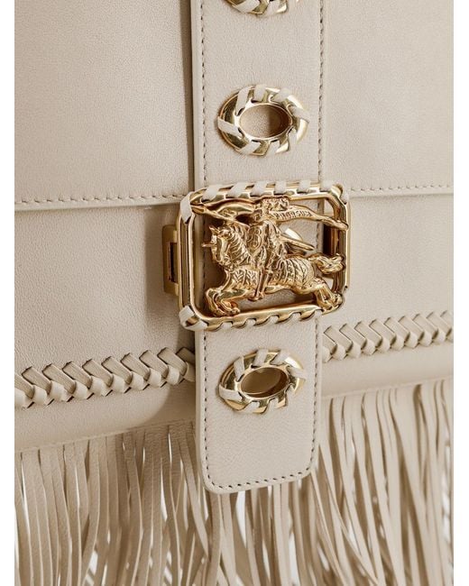 Burberry Natural Rider Leather Handbag With Metal Equestrian Knit Logo