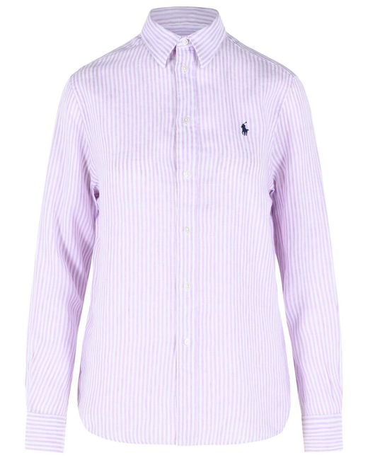 Polo Ralph Lauren Purple Lilac Striped Linen Shirt