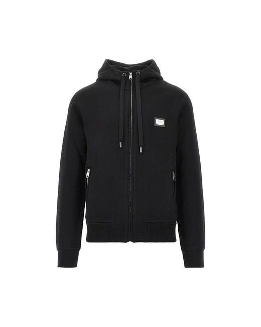 Dolce & Gabbana Black Full-Zip Hoodie With Logo Plate for men