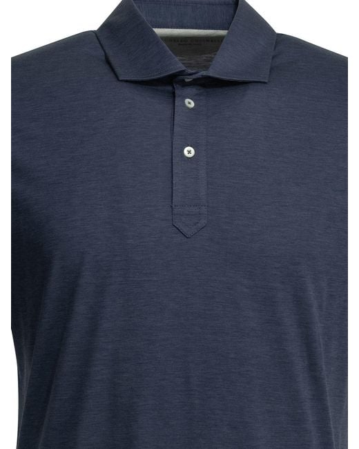 Brunello Cucinelli Blue "Faux Layering" Polo Shirt With Buttons for men