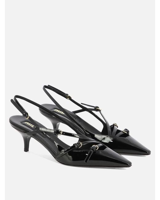 Miu Miu Black Patent Leather Slingback Pumps With Buckles 55Mm