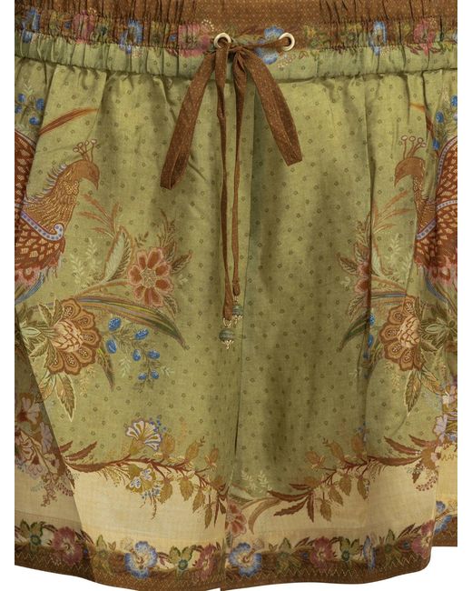Zimmermann Green "Indra Relaxed" Lace-Up Shorts