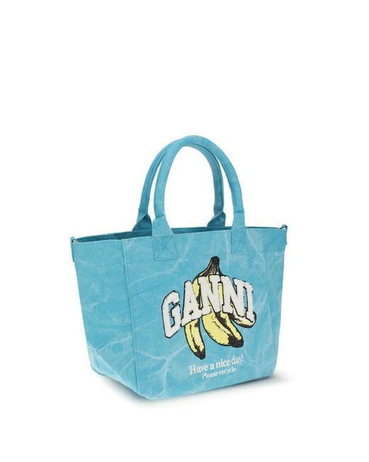 Ganni Blue Banana Print Tote Bag