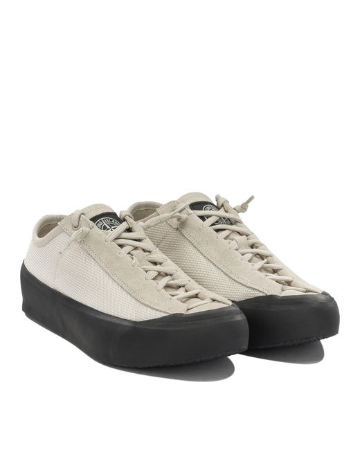 Stone Island White Mixed Leather And Fabric Sneakers for men