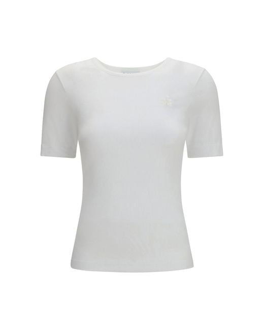 Women's White Ribbed Cotton T-Shirt