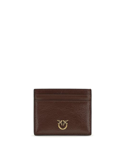 Pinko Brown Card Holder Burgundy Calf Leather
