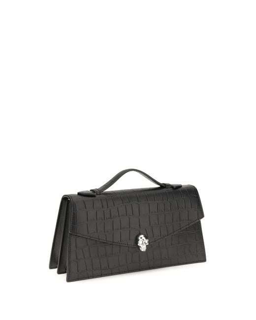 McQueen Black Handbag Skull Croc-Embossed