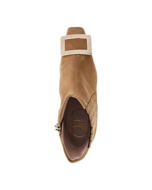 Roger Vivier Natural Suede Leather 'Belle Vivier' Chelsea Boots