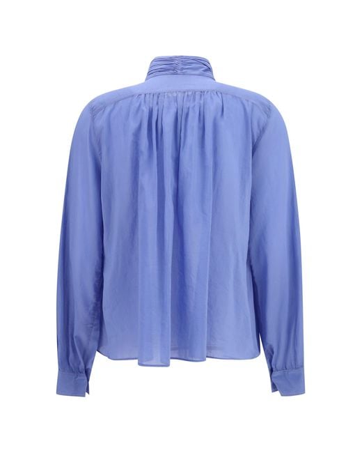 Forte_forte Blue Pleated High-Neck Blouse Oxford