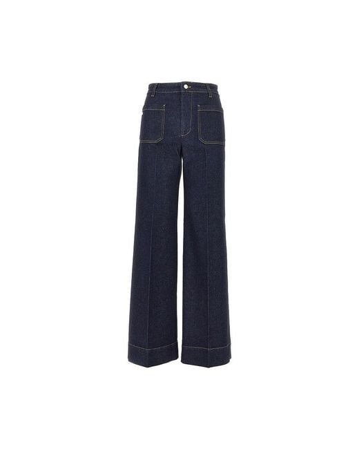 Victoria Beckham Blue 'Alina' Wide Leg Jeans