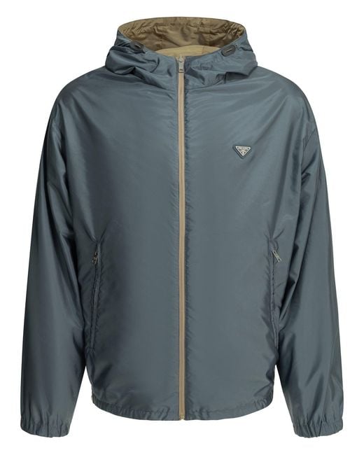 Prada Green Reversible Windbreaker Jacket With Logo for men