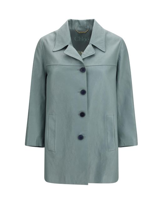 Women's Blue Chloé Long Lambskin Leather Jacket